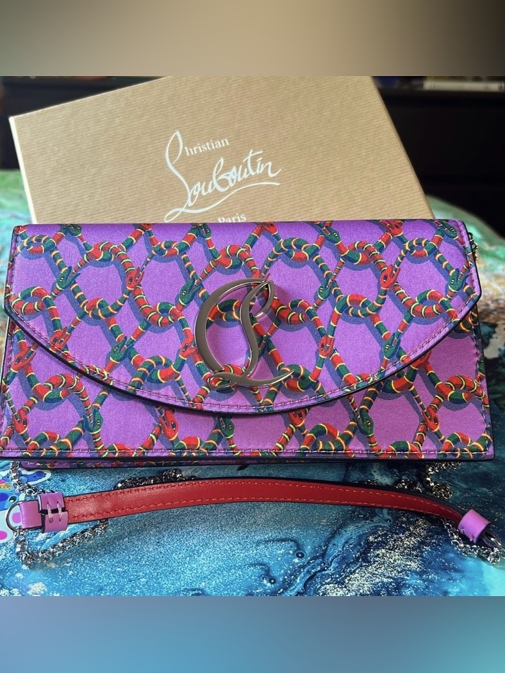 NWT Limited Edition Loubi54 Woven Snake-Print Shoulder Bag